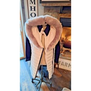 Calvin Klein Performance Coat Womens L Faux Fur Hood Long Jacket Zip Wh/Blk New